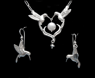 hummingbird necklace and earrings - designs by tere